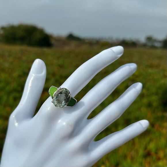 Chi by Falchi Sterling Ring w/ Green Prasiolite & Shagreen Inlay